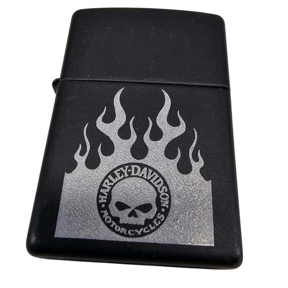 Zippo Other - Vtg Rare Zippo Lighter Harley Davidson Willie G Skull Flames Matte Black 2002